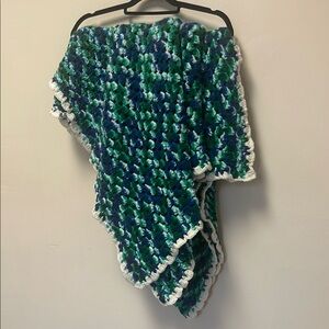 Vintage Vibrant Blue and Green Crocheted Throw